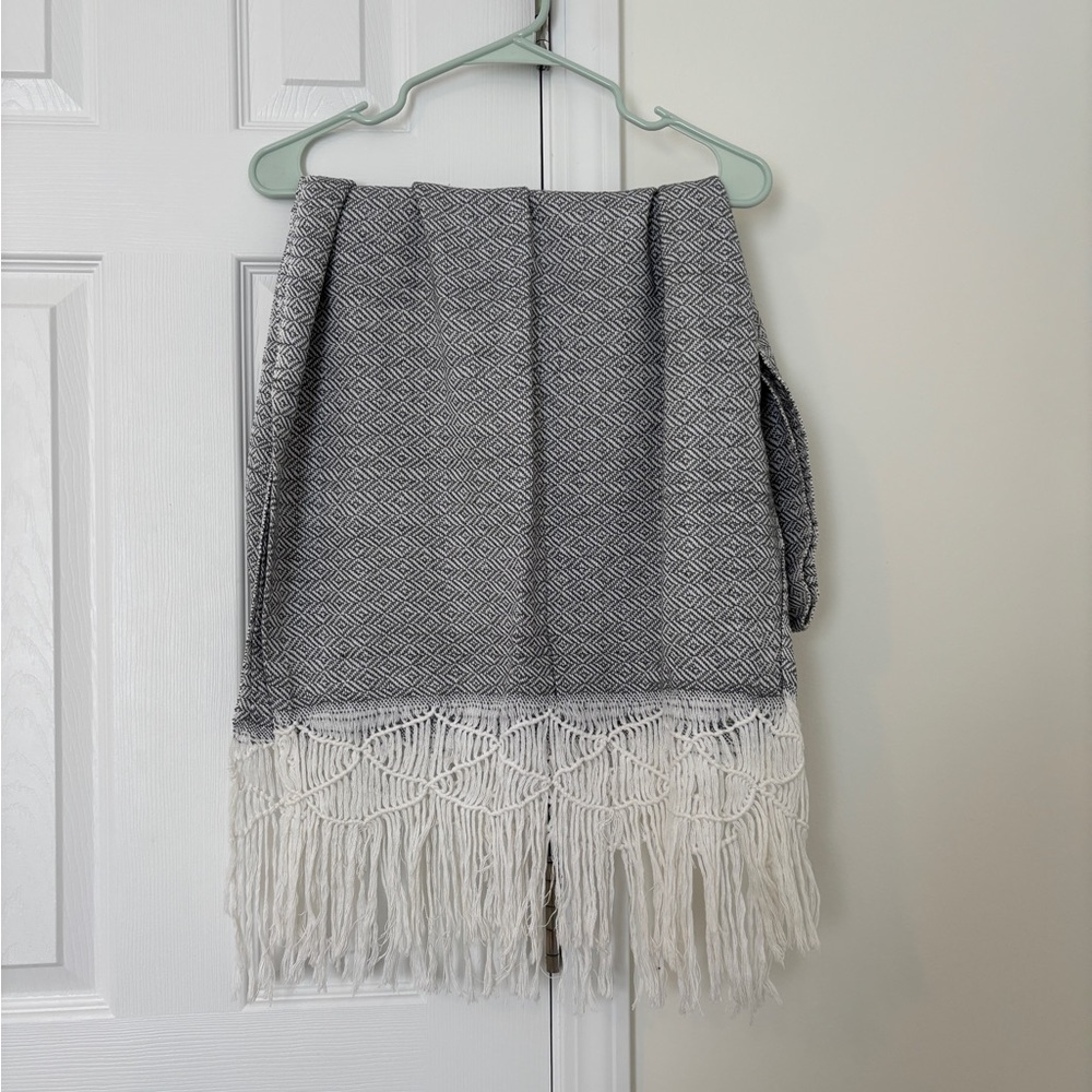 Gray and White Fringe Scarf